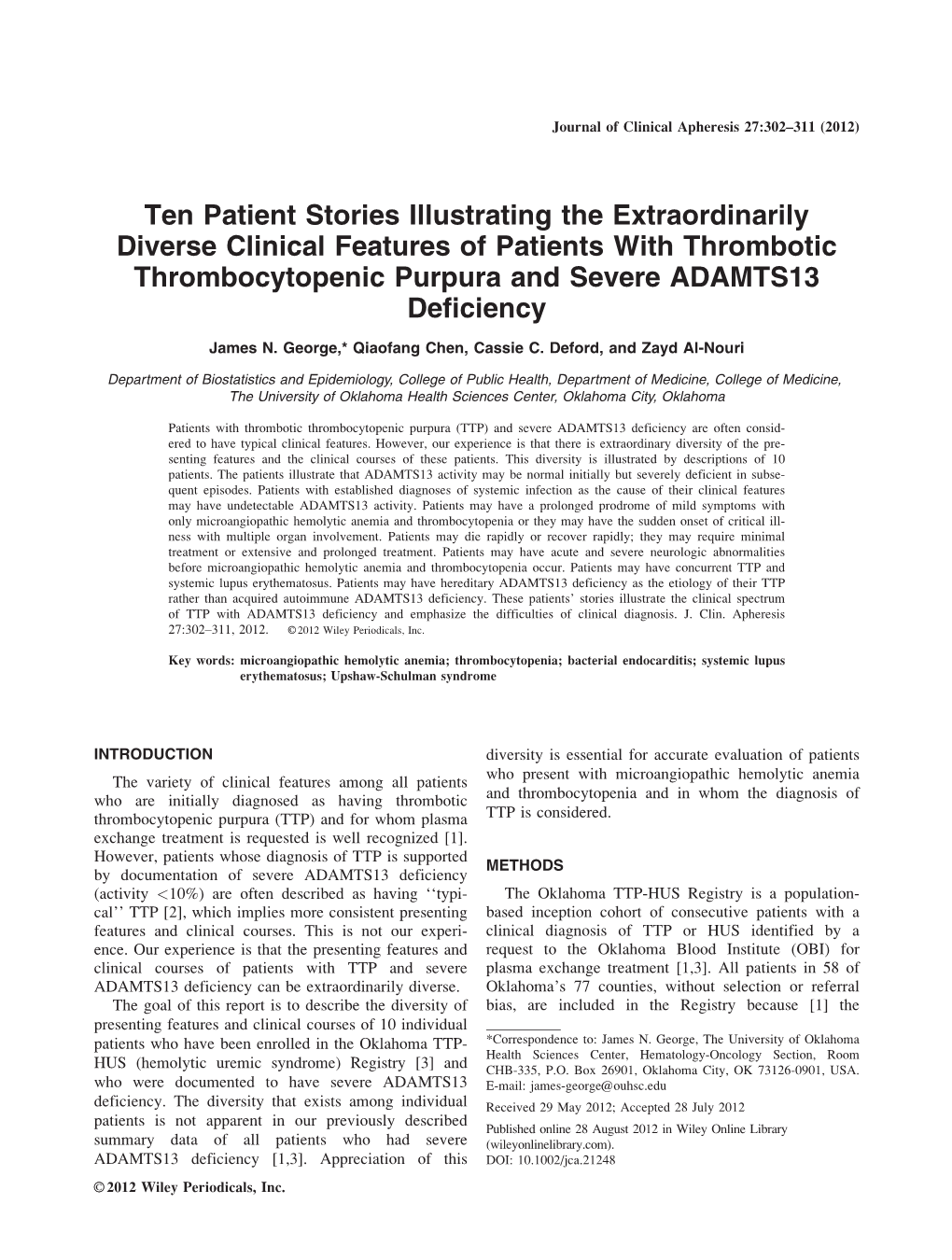 Ten Patient Stories Illustrating the Extraordinarily Diverse Clinical Features of Patients with Thrombotic Thrombocytopenic Purpura and Severe ADAMTS13 Deficiency