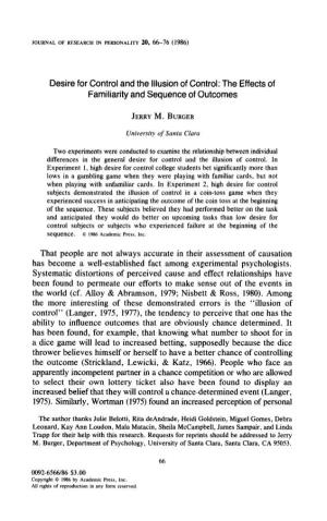 Desire for Control and the Illusion of Control: the Effects of Familiarity and Sequence of Outcomes