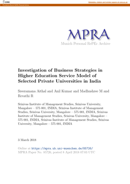 Investigation of Business Strategies in Higher Education Service Model of Selected Private Universities in India