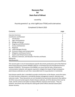 Recovery Plan for Stem Rust of Wheat