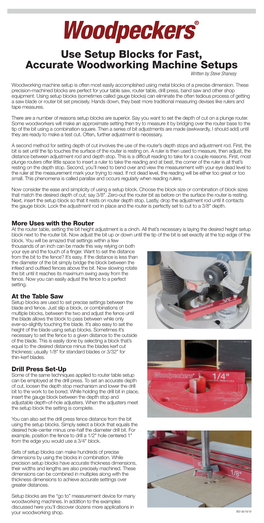 Use Setup Blocks for Fast, Accurate Woodworking Machine Setups Written by Steve Shanesy