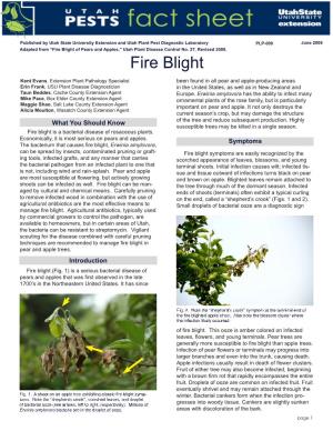 Fire Blight of Pears and Apples,” Utah Plant Disease Control No