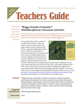 Young Naturalists Teachers Guides Are Provided Free of Charge to Classroom Teachers, Parents, and Students