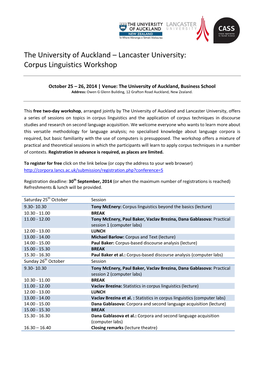 The University of Auckland – Lancaster University: Corpus Linguistics Workshop