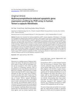 Original Article Hydroxycamptothecin-Induced Apoptotic Gene Expression Profiling by PCR Array in Human Tenon’S Capsule Fibroblasts