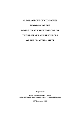 Alrosa Group of Companies Summary of The