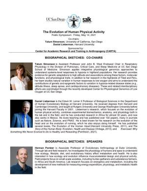 The Evolution of Human Physical Activity Public Symposium ∙ Friday, May 14, 2021