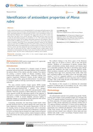 Identification of Antioxidant Properties of Morus Rubra ©2019 Lim Et Al