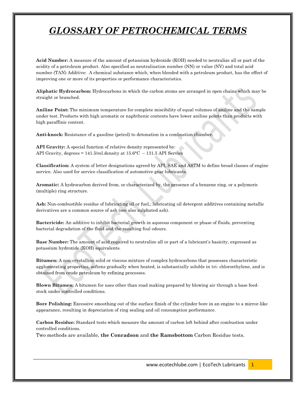 Glossary of Petrochemical Terms