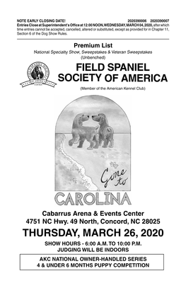 FIELD SPANIEL SOCIETY of AMERICA Thursday, March 26
