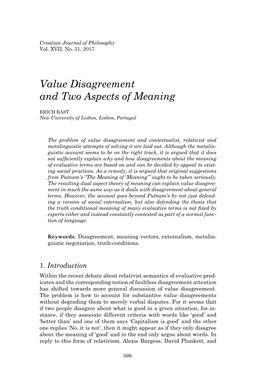 Value Disagreement and Two Aspects of Meaning