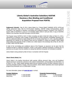 Liberty Global's Australian Subsidiary AUSTAR Receives a Non-Binding
