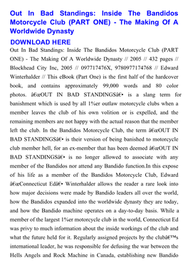 Out in Bad Standings: Inside the Bandidos Motorcycle Club (PART ONE) - the Making of a Worldwide Dynasty
