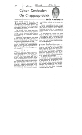 Col Lson Confesion on Chappaquiddick Jack Andersen HE WHITE HOUSE Financed a Trip Ous, Ill-Fitting Red Wig on This Secret Mis- T to New England by Waterbugger E