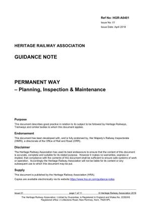 GUIDANCE NOTE PERMANENT WAY – Planning, Inspection