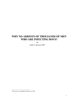 WHY NO ARRESTS of THOUSANDS of MEN WHO ARE INFECTING BOYS? by Judith A