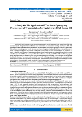 A Study on the Application of the South Gyeongsang Provincespecial Transportation Serviceintegrated Call Center DB