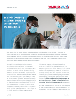 Equity in COVID-19 Vaccines: Emerging Lessons from the Front Lines