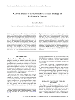 Current Status of Symptomatic Medical Therapy in Parkinson&#X2019