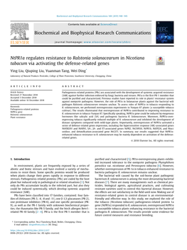 Ntpr1a Regulates Resistance to Ralstonia Solanacearum in Nicotiana Tabacum Via Activating the Defense-Related Genes