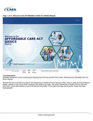 Welcome to the AFFORDABLE CARE ACT BASICS Module