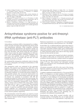 Antisynthetase Syndrome Positive for Anti-Threonyl- Trna Synthetase (Anti-PL7) Antibodies