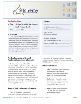 Application Note Pre-Deployment and Network Readiness Assessment Is