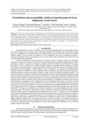 Formulation and Acceptability Studies of Squash Prepared from Indigenous Assam Lemon