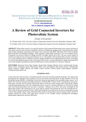 A Review of Grid Connected Inverters for Photovoltaic System