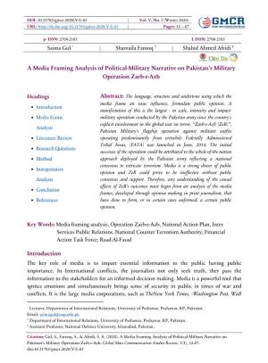 A Media Framing Analysis of Political-Military Narrative on Pakistan's Military Operation Zarb-E-Azb