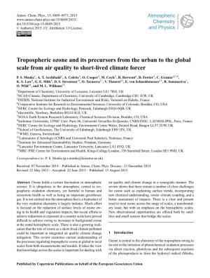 Tropospheric Ozone and Its Precursors from the Urban to the Global Scale from Air Quality to Short-Lived Climate Forcer