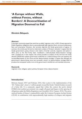 A Desecuritisation of Migration Doomed to Fail