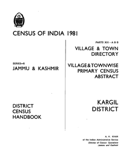 District Census Handbook, Kargil, Part XIII-A & B, Series-8