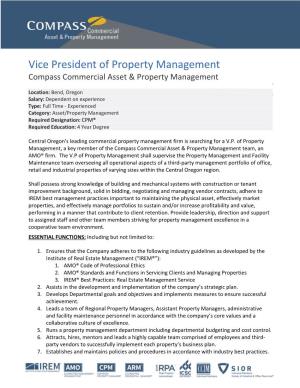 Vice President of Property Management Compass Commercial Asset & Property Management