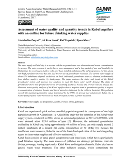 Assessment of Water Quality and Quantity Trends in Kabul Aquifers with an Outline for Future Drinking Water Supplies