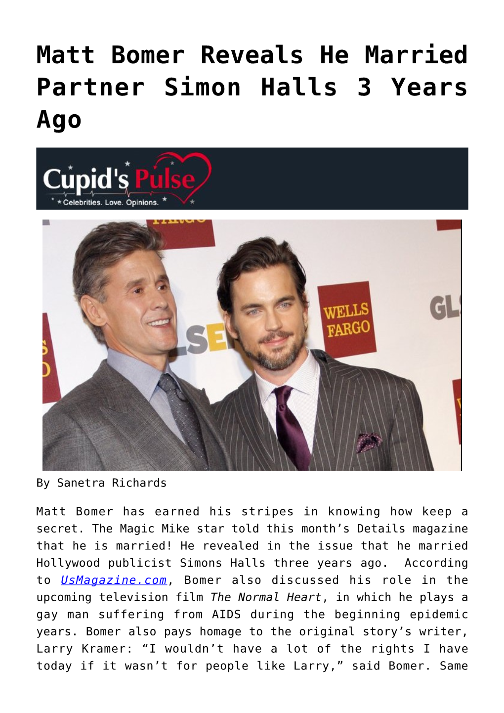 Matt Bomer Reveals He Married Partner Simon Halls 3 Years Ago