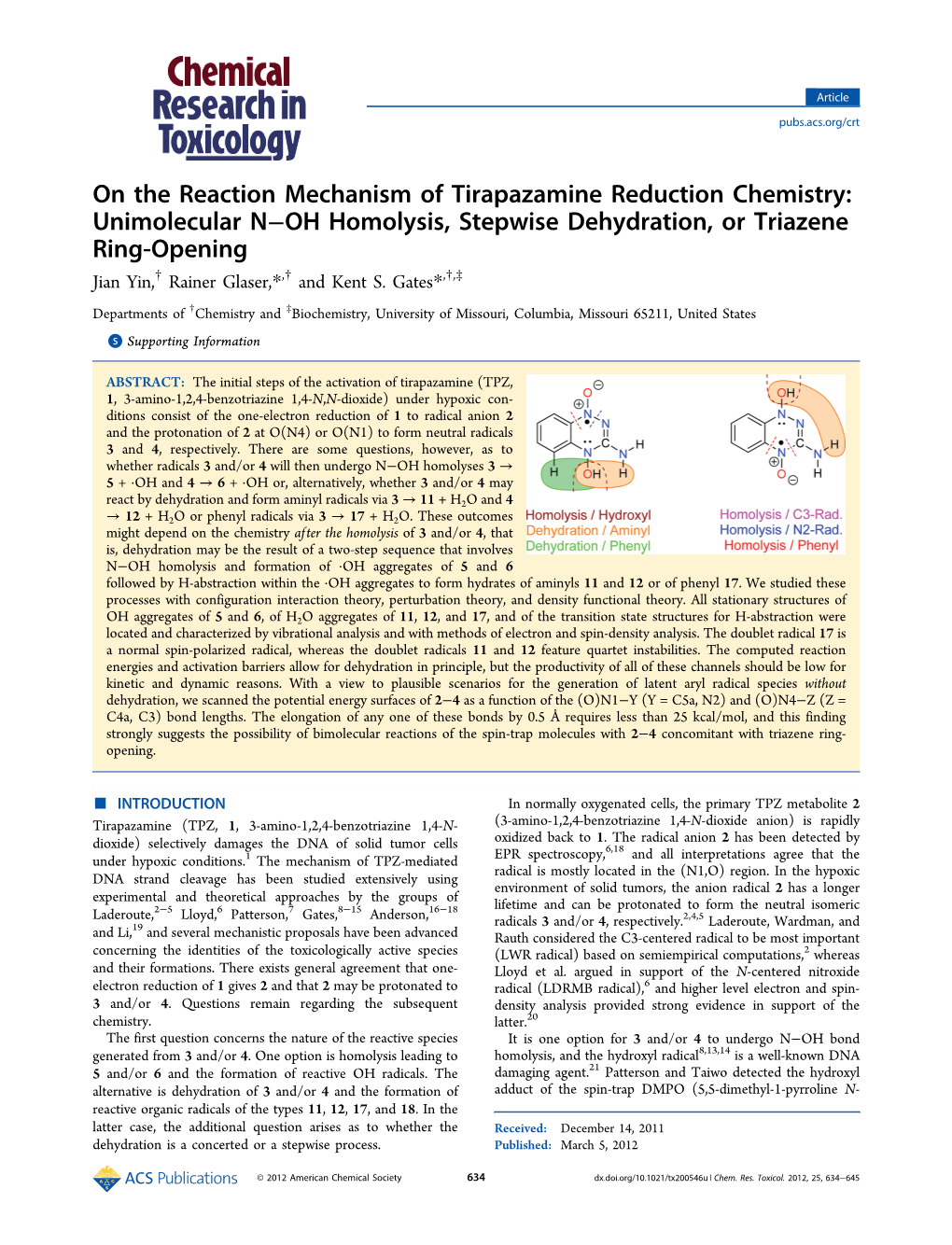 Unimolecular N−OH Homolysis, Stepwise Dehydration, Or Triazene Ring-Opening Jian Yin,† Rainer Glaser,*,† and Kent S