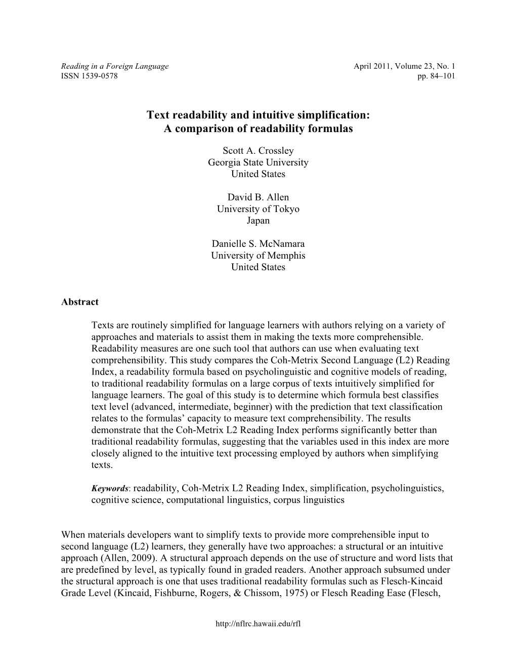 Text Readability and Intuitive Simplification: a Comparison of Readability Formulas