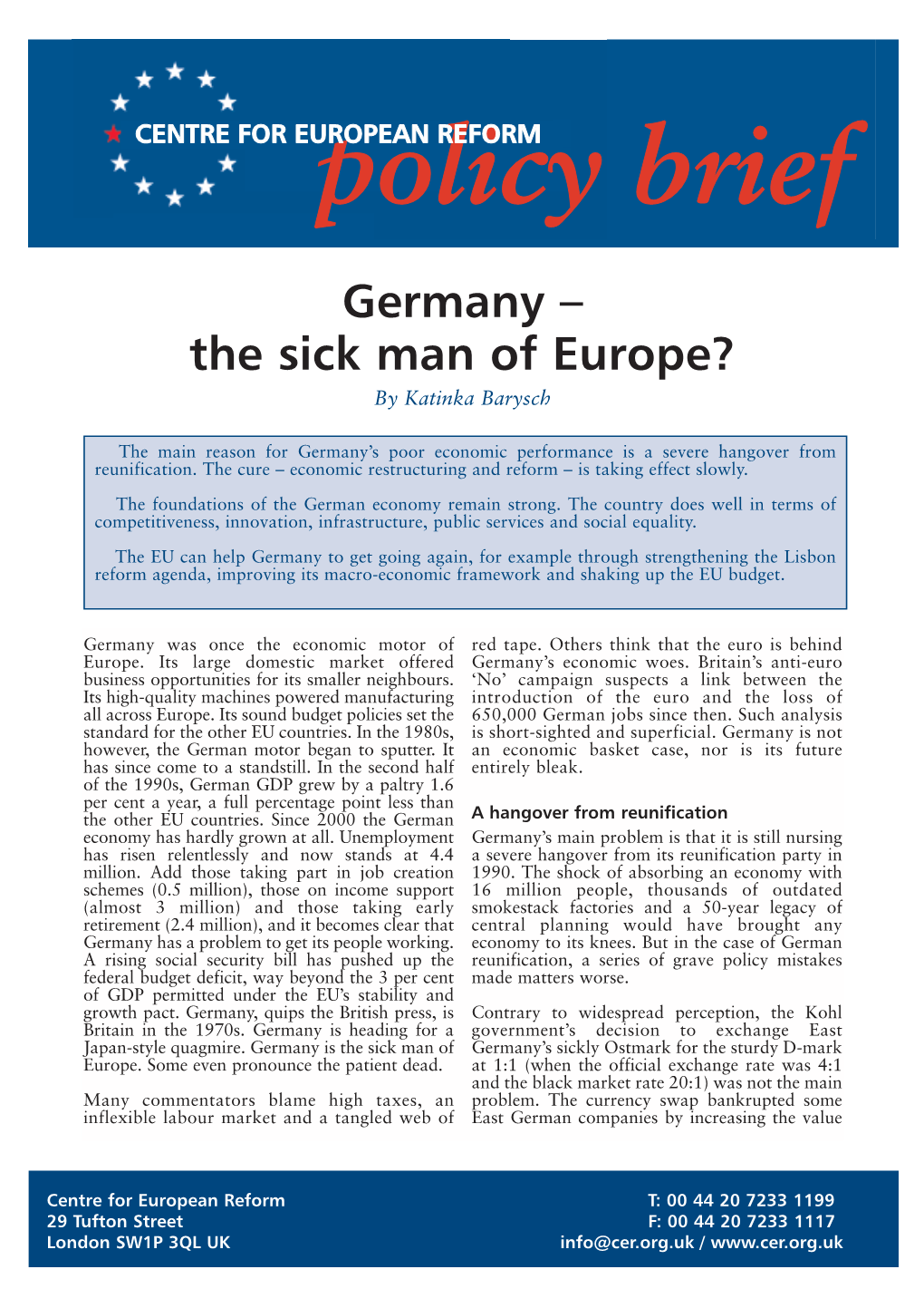 Germany – the Sick Man of Europe? by Katinka Barysch