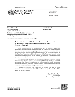 A/69/936–S/2015/431 General Assembly Security Council