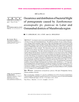 Occurrence and Distribution of Bacterial Blight of Pomegranate