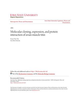 Molecular Cloning, Expression, and Protein Interaction of Avian Muscle Titin Kuan Onn Tan Iowa State University