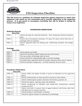 Colorado Inspection Agency Inspectors to Assure That Important Code Issues Are Not Overlooked and to Provide Uniformity in the Inspection Process