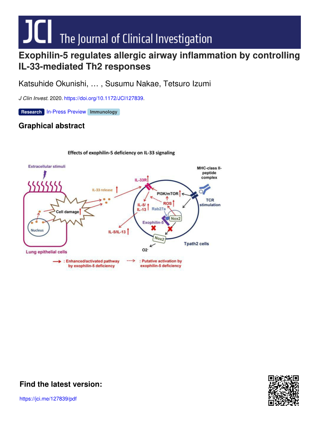 Exophilin-5 Regulates Allergic Airway Inflammation by Controlling IL-33-Mediated Th2 Responses