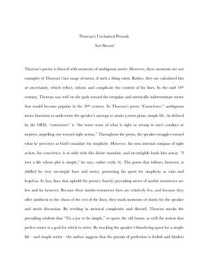 Thoreau's Unchained Prosody Noel Sherrard Thoreau's Poetry Is Littered