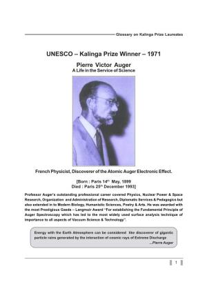 UNESCO – Kalinga Prize Winner – 1971 Pierre Victor Auger a Life in the Service of Science