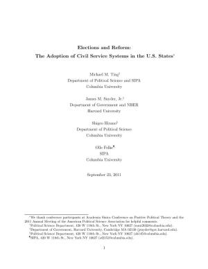 Elections and Reform: the Adoption of Civil Service Systems in the U.S