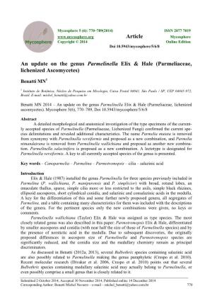 An Update on the Genus Parmelinella Elix & Hale