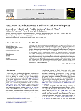 Detection of Monofluoroacetate in Palicourea and Amorimia Species