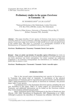 Preliminary Studies in the Genus Entoloma in Tasmania – II